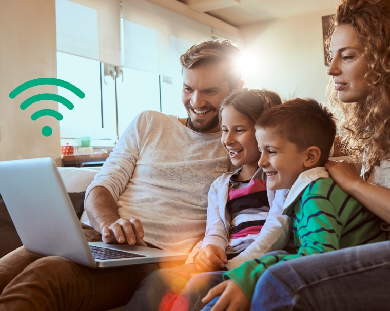 Family looking at computer